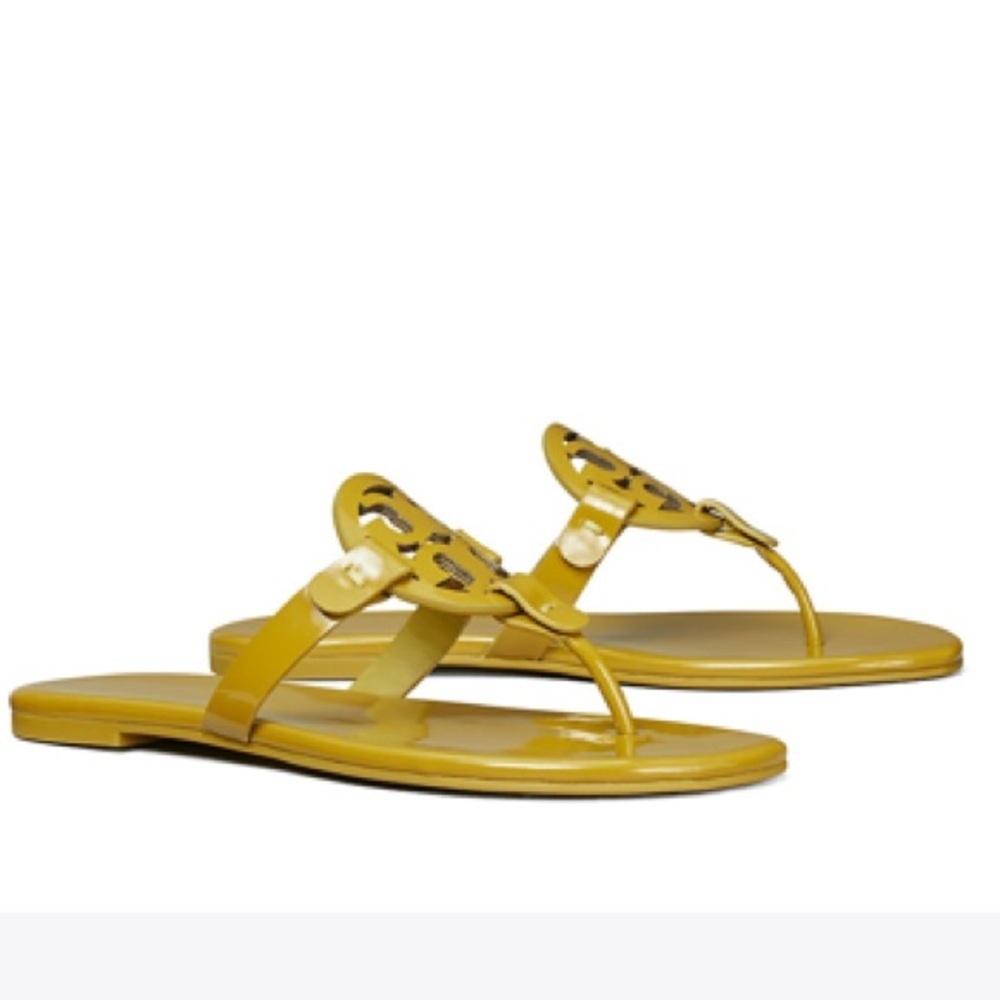 Tory Burch Miller Patent Leather Logo Sandal Mustard Yellow 10 Womenâs